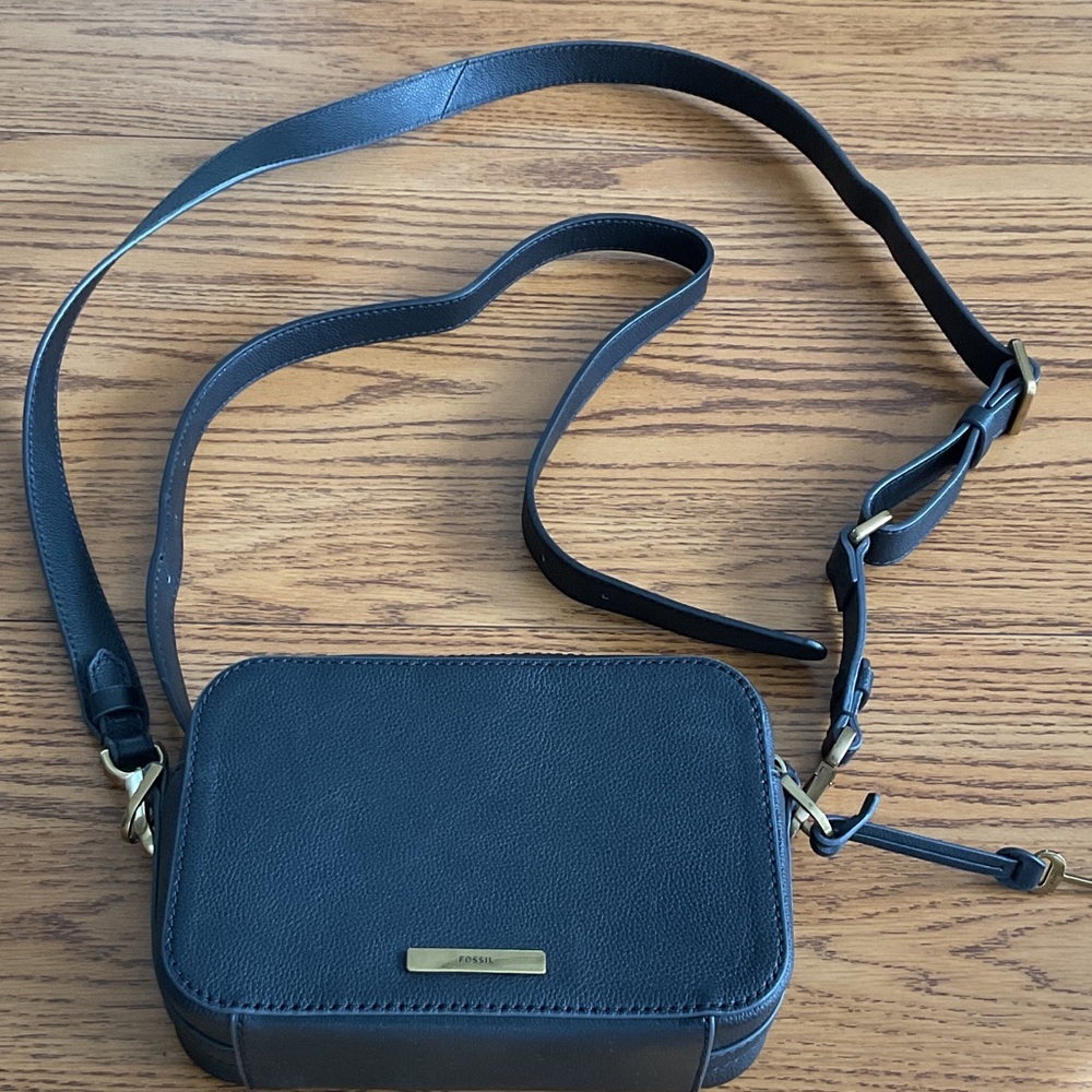Fossil Black Leather Adjustable Strap Crossbody Bryce Small